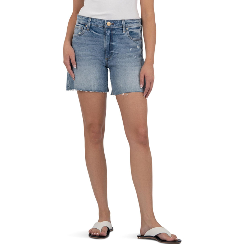 KUT FROM THE KLOTH Hailey Denim Shorts Size 8 Blue Focus Raw Hem High Rise NWT